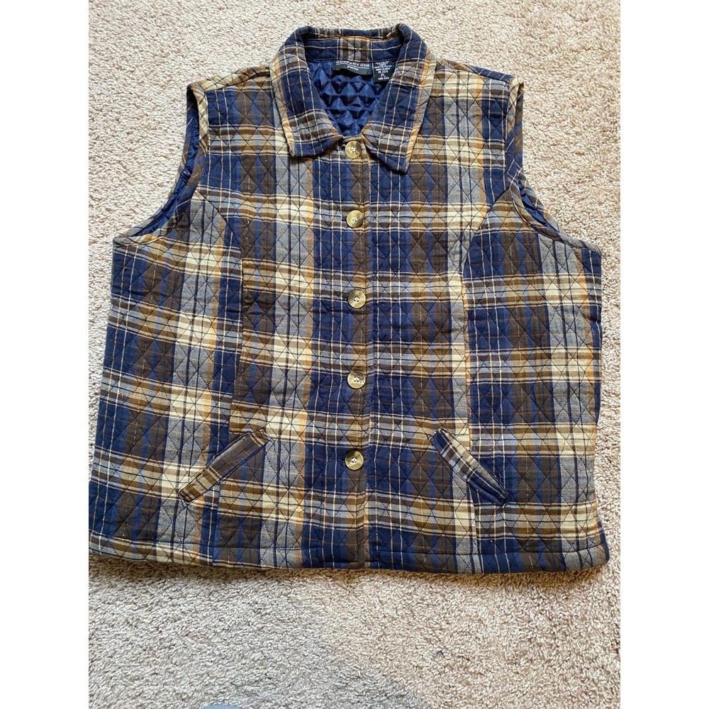 Quilted Granny Chic Vest Women PL Large Petite Neutral Colors Button Up SKU13